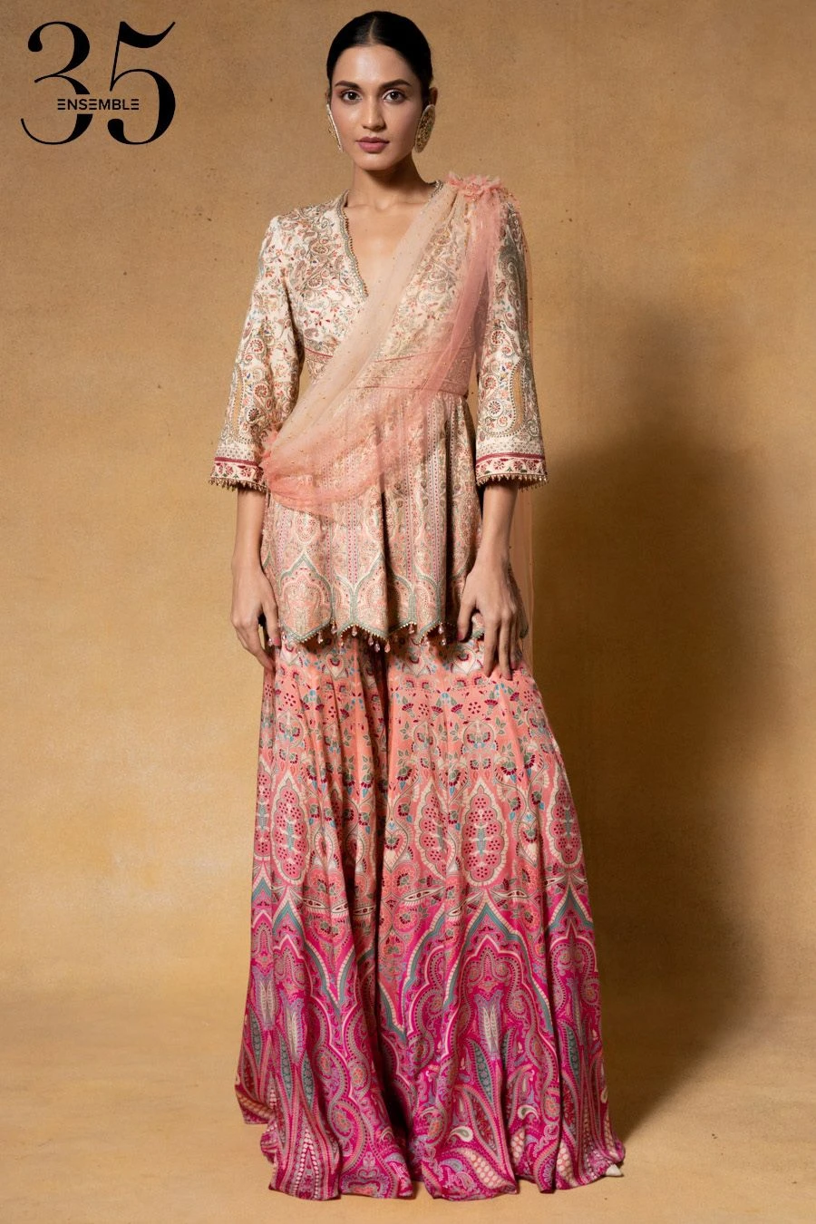 Tarun Tahiliani Pink Kashida Embroidered Sharara Set 3 Tarun Tahiliani Pink Kashida Embroidered Sharara Set