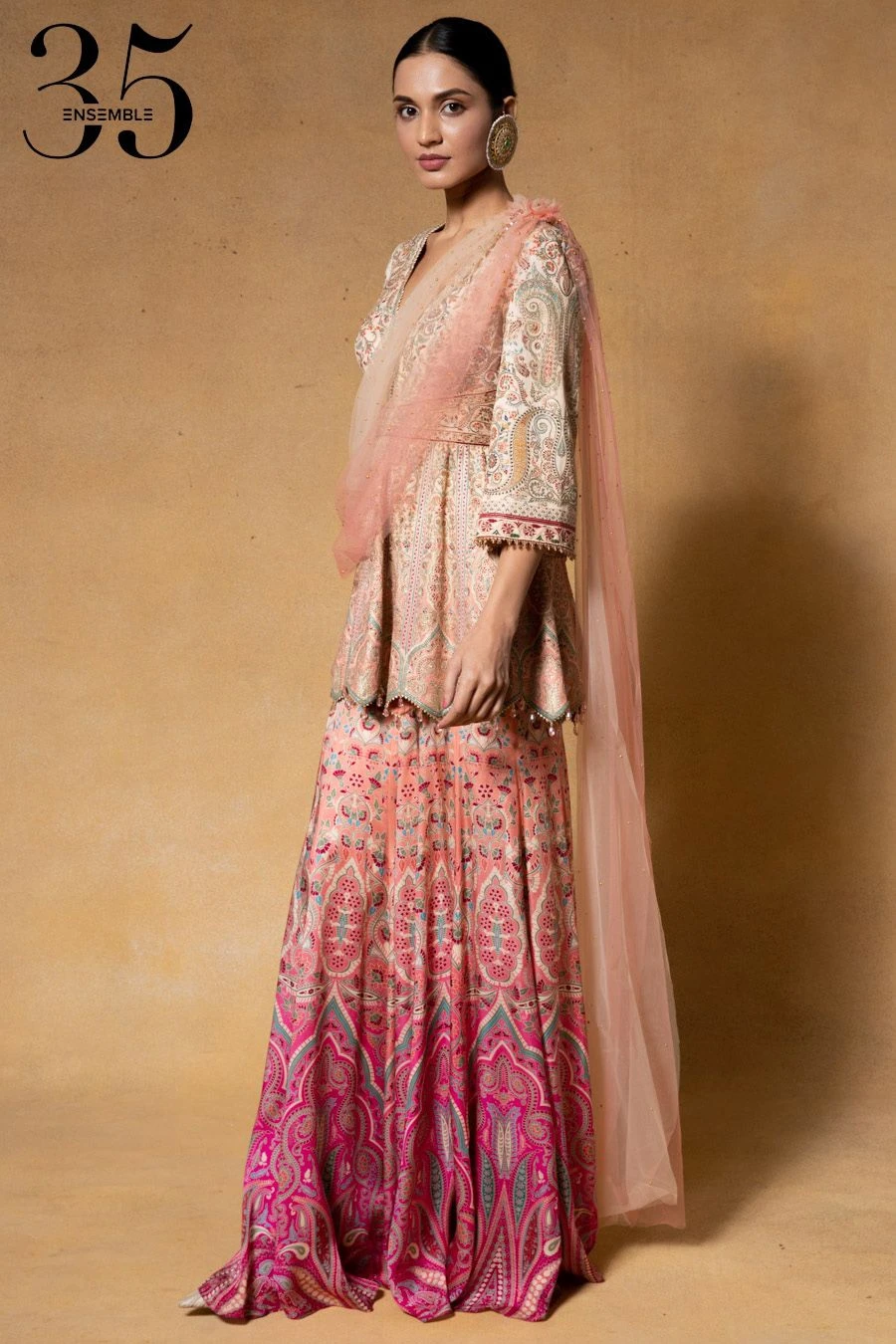 Tarun Tahiliani Pink Kashida Embroidered Sharara Set 4 Tarun Tahiliani Pink Kashida Embroidered Sharara Set - Image 2