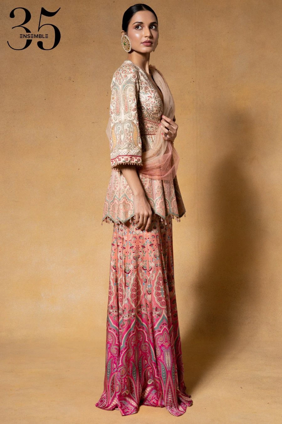 Tarun Tahiliani Pink Kashida Embroidered Sharara Set 5 Tarun Tahiliani Pink Kashida Embroidered Sharara Set - Image 3