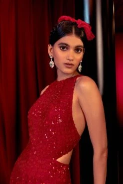 Mishru Red Embellished Leyla Jumpsuit -Deals Haute Togs Store 142mru20 3