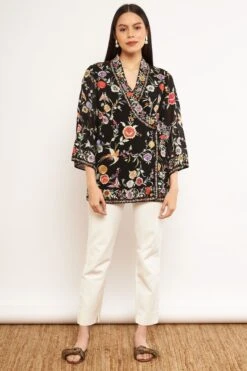 PATINE Black Gara Embroidered Wrap Shirt
