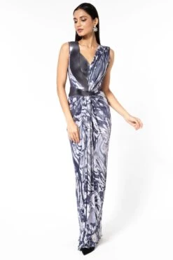 Amit Aggarwal Grey Metallic Draped Gown