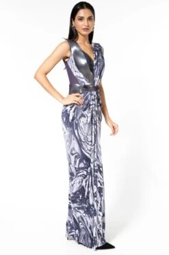 Amit Aggarwal Grey Metallic Draped Gown -Deals Haute Togs Store 1511ag6 3