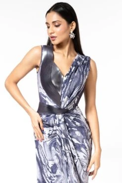 Amit Aggarwal Grey Metallic Draped Gown -Deals Haute Togs Store 1511ag6 4