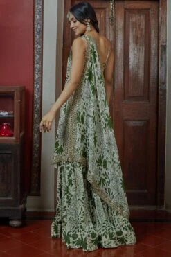 Arpita Mehta Sand & Green Sharara With Hand Embroidered Drape 7 Arpita Mehta Sand & Green Sharara With Hand Embroidered Drape -Deals Haute Togs Store 1511am33 3