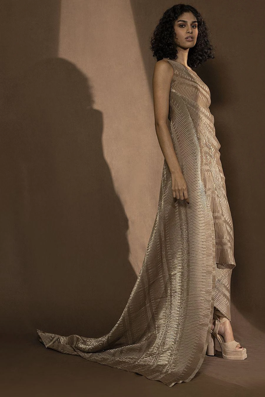 Abhishek Sharma Off-shoulder Textured Metallic Draped Dress 5 Abhishek Sharma Off-shoulder Textured Metallic Draped Dress - Image 3