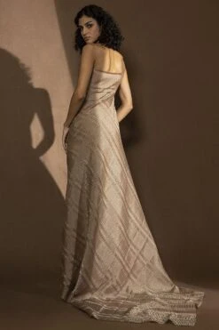 Abhishek Sharma Off-shoulder Textured Metallic Draped Dress 11 Abhishek Sharma Off-shoulder Textured Metallic Draped Dress -Deals Haute Togs Store 1511asw5 5