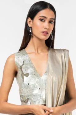431-88 By Shweta Kapur New Champagne Sequinned V-neck Blouse