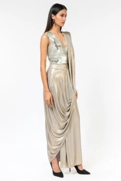 431-88 By Shweta Kapur New Champagne Sequinned V-neck Blouse -Deals Haute Togs Store 1512sk4 4