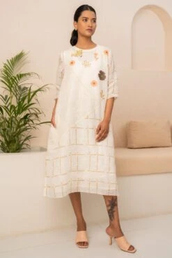 Arcvsh By Pallavi Singh Ivory Embellished & Checkered Dress