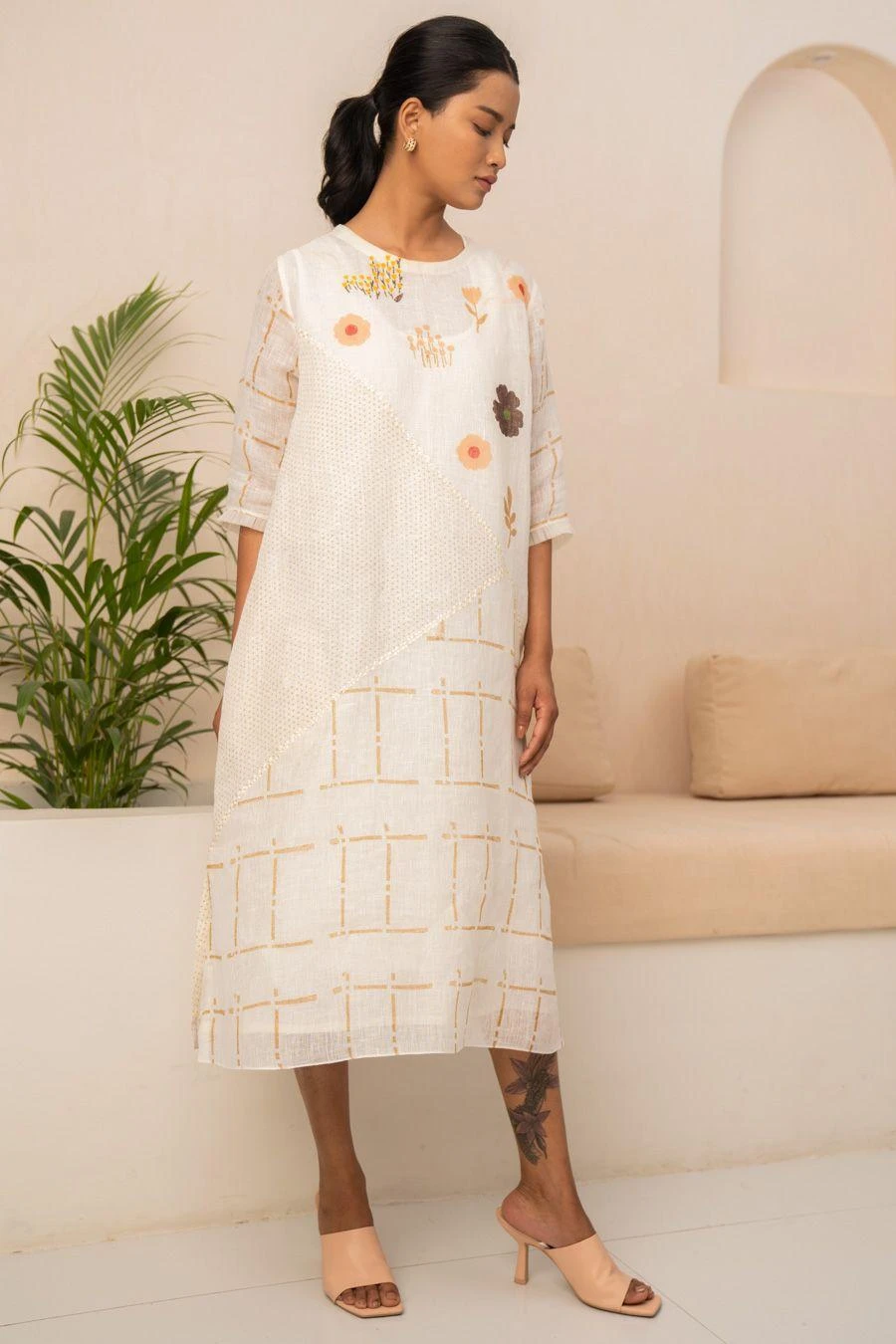 Arcvsh By Pallavi Singh Ivory Embellished & Checkered Dress 4 Arcvsh By Pallavi Singh Ivory Embellished & Checkered Dress - Image 2