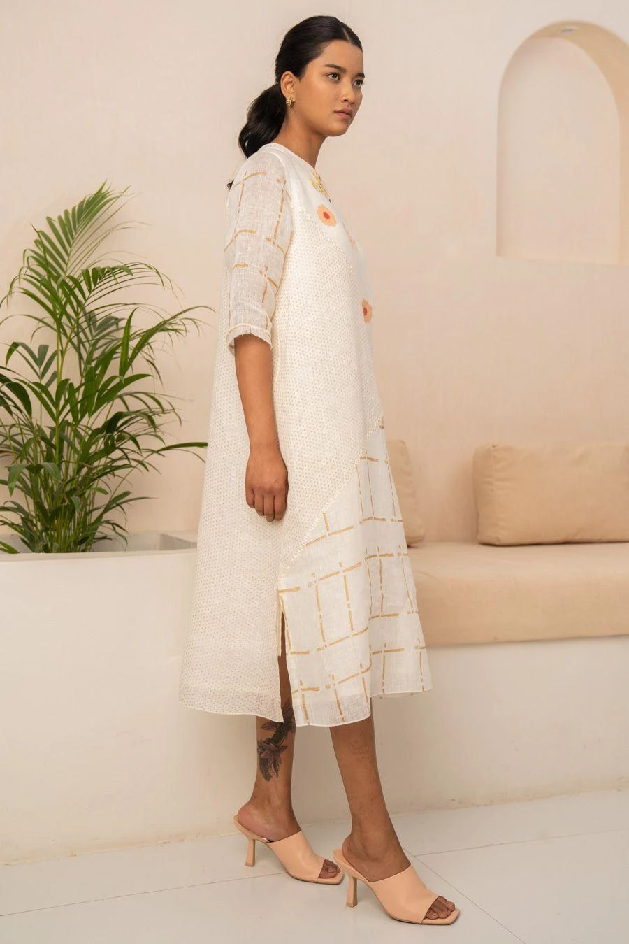 Arcvsh By Pallavi Singh Ivory Embellished & Checkered Dress 5 Arcvsh By Pallavi Singh Ivory Embellished & Checkered Dress - Image 3