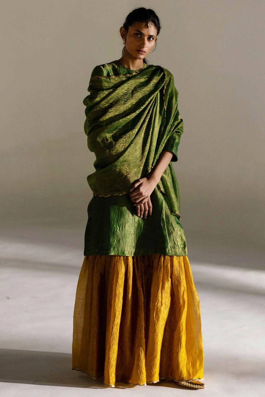 Mimamsaa Emerald Green Tissue Silk Gharara Set 3 Mimamsaa Emerald Green Tissue Silk Gharara Set