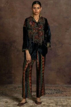 Sunira Designs Teal Rushaan Velvet Shirt