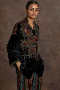 Sunira Designs Teal Rushaan Velvet Shirt -Deals Haute Togs Store 1611sun12 3