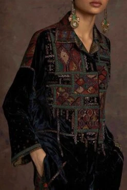 Sunira Designs Teal Rushaan Velvet Shirt -Deals Haute Togs Store 1611sun12 4