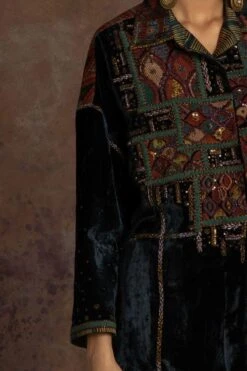 Sunira Designs Teal Rushaan Velvet Shirt -Deals Haute Togs Store 1611sun12 5