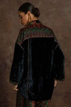 Sunira Designs Teal Rushaan Velvet Shirt -Deals Haute Togs Store 1611sun12 6