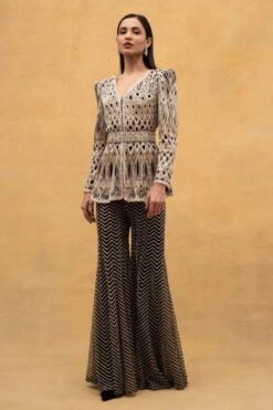 Ritika Mirchandani Black Geometric Hand Embroidered Sharara Set