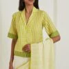 Surmaye Gingham Lime Fine Silk Khadi Shirt Blouse -Deals Haute Togs Store 16623se25 1