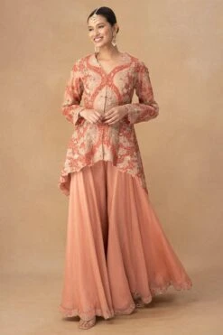 Petticoat Lane By Divya Peach Embellished Sharara Set