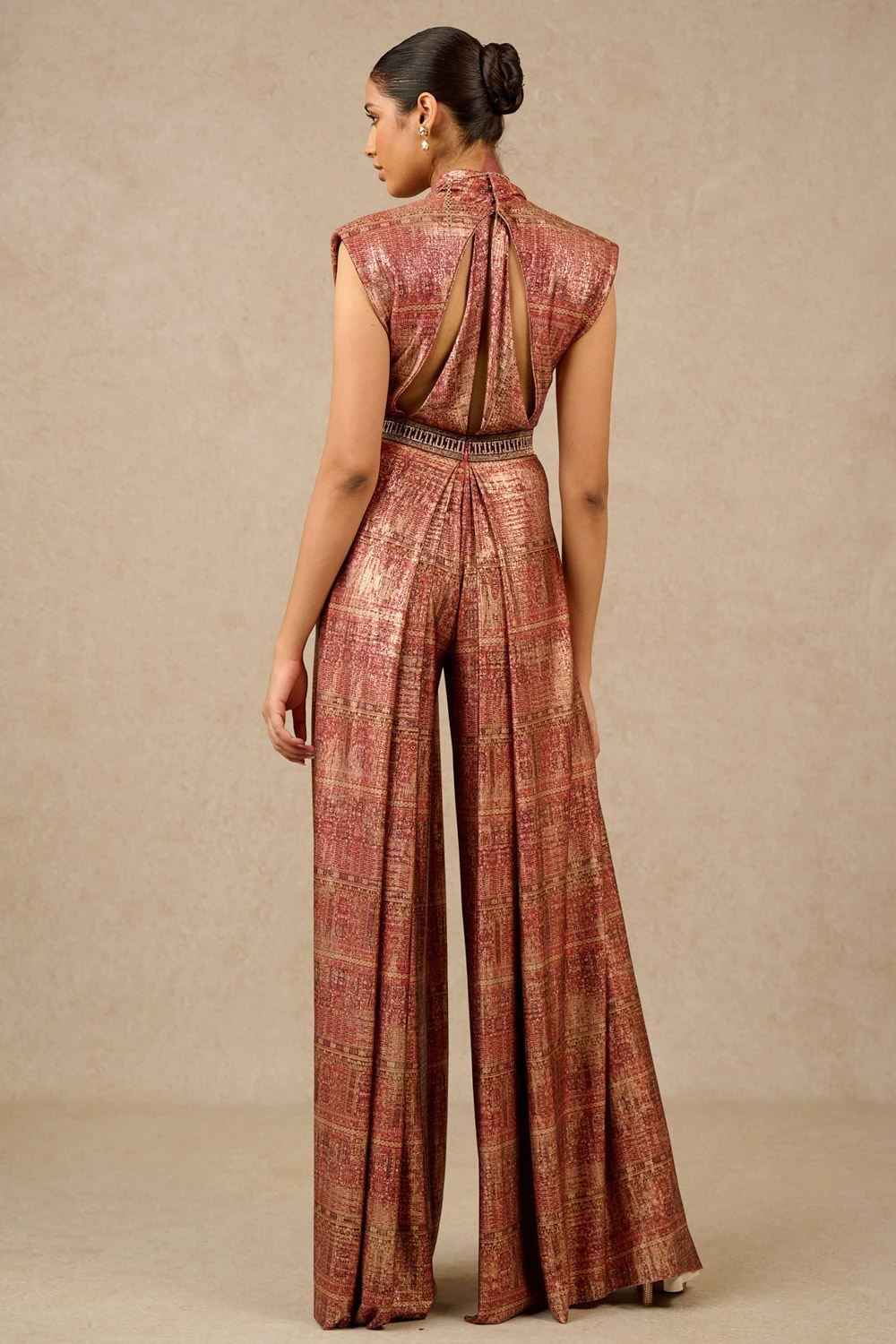 Tarun Tahiliani Wine Foil Jersey Panelled Jumpsuit 6 Tarun Tahiliani Wine Foil Jersey Panelled Jumpsuit - Image 4