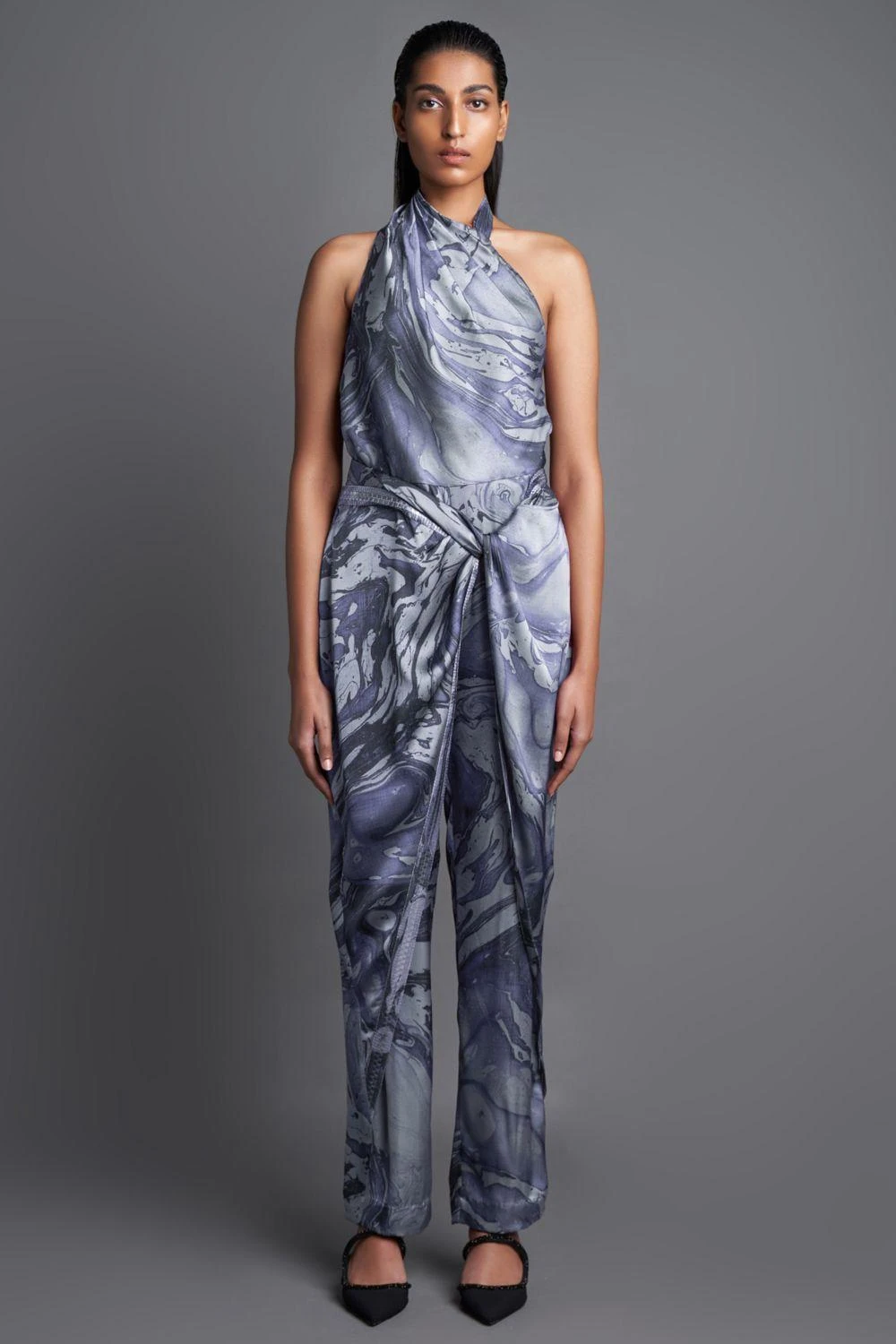 Amit Aggarwal Marbled Draped Grey Jumpsuit 3 Amit Aggarwal Marbled Draped Grey Jumpsuit