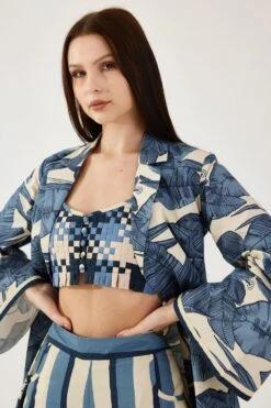 KoAi White And Blue Check Bustier -Deals Haute Togs Store 17523ko5 3