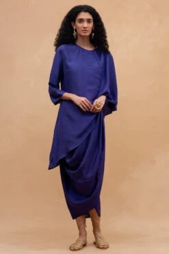 Aikeyah Purple Thread Embroidered Draped Dress