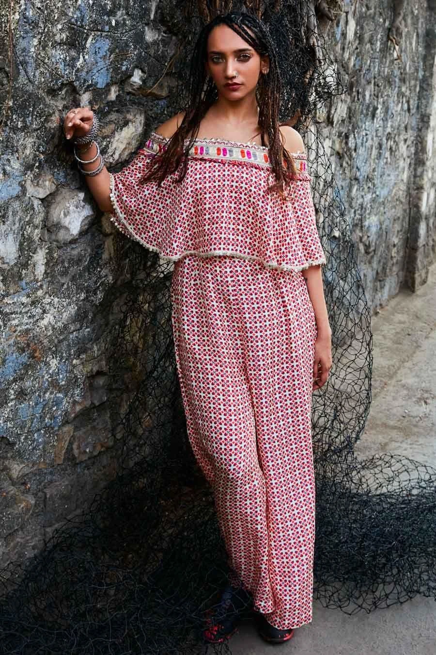 SVA Ivory Geometric Printed Off Shoulder Jumpsuit 3 SVA Ivory Geometric Printed Off Shoulder Jumpsuit