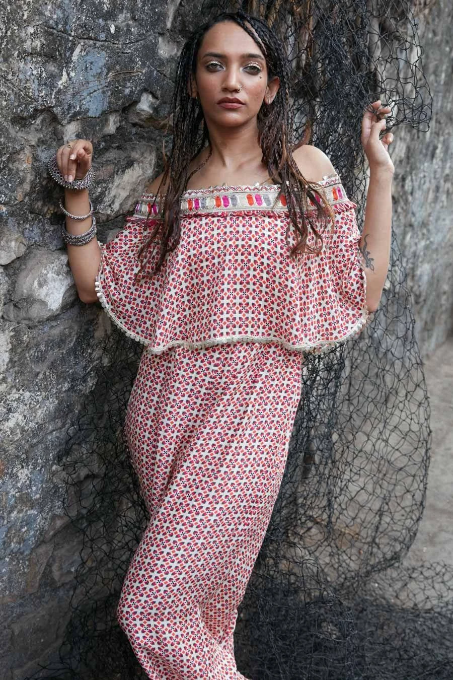 SVA Ivory Geometric Printed Off Shoulder Jumpsuit 4 SVA Ivory Geometric Printed Off Shoulder Jumpsuit - Image 2