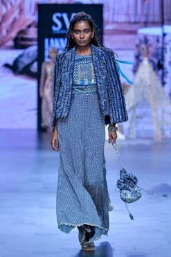 SVA Blue Geometric Print Jumpsuit & Jacket Set