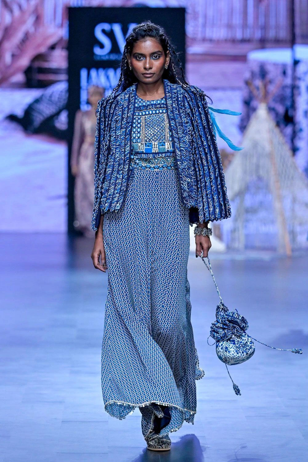 SVA Blue Geometric Print Jumpsuit & Jacket Set 3 SVA Blue Geometric Print Jumpsuit & Jacket Set