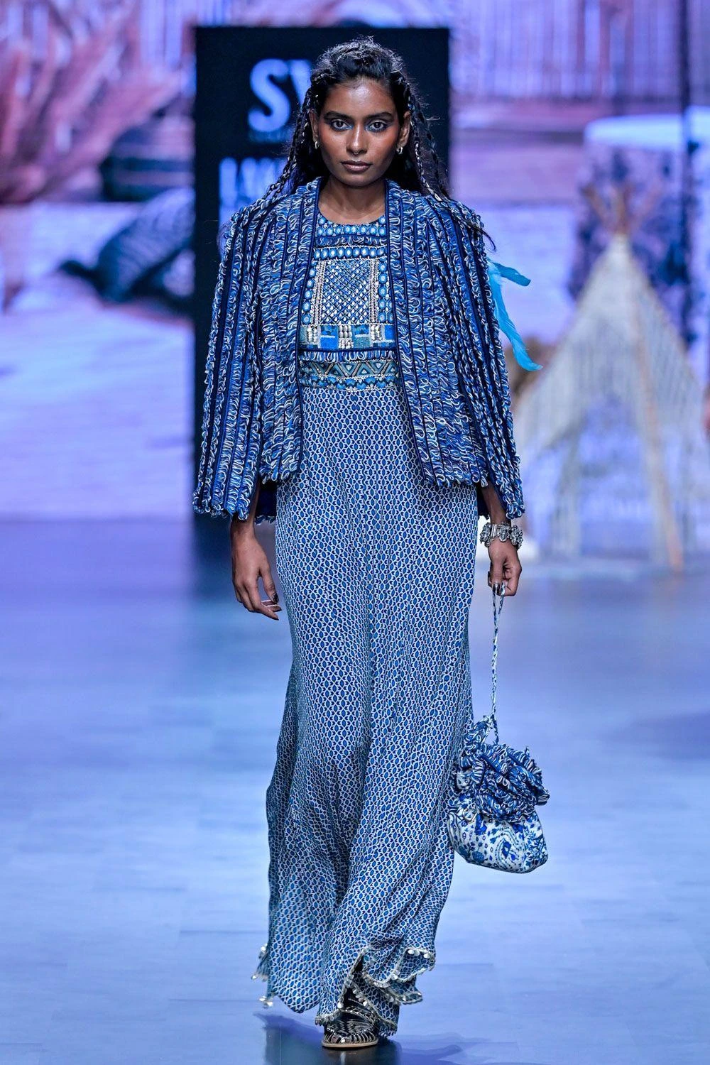 SVA Blue Geometric Print Jumpsuit & Jacket Set 4 SVA Blue Geometric Print Jumpsuit & Jacket Set - Image 2