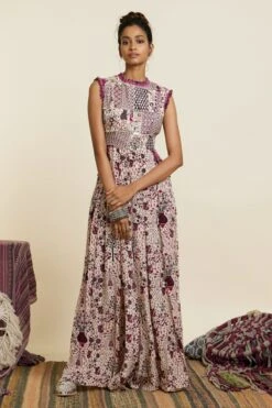 SVA Safar Merlot Jaal Print Patchwork Jumpsuit