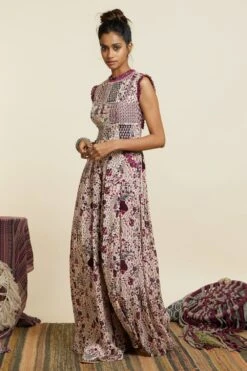 SVA Safar Merlot Jaal Print Patchwork Jumpsuit -Deals Haute Togs Store 181123sva71 3