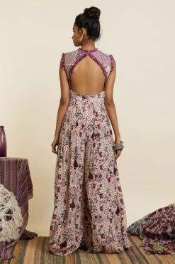 SVA Safar Merlot Jaal Print Patchwork Jumpsuit -Deals Haute Togs Store 181123sva71 5