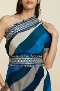 SVA Blue-Hued Stripe Print One-Shoulder Cowl Dress 14 SVA Blue-Hued Stripe Print One-Shoulder Cowl Dress -Deals Haute Togs Store 181123sva90 6