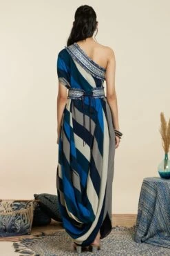 SVA Blue-Hued Stripe Print One-Shoulder Cowl Dress 15 SVA Blue-Hued Stripe Print One-Shoulder Cowl Dress -Deals Haute Togs Store 181123sva90 7