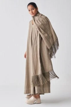 Three Sage Broad Leg Jumpsuit & Fringe Scarf