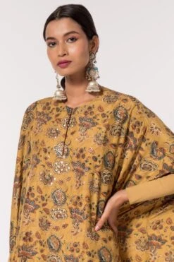 Divya Sheth Mustard Hand-block Printed Kaftan -Deals Haute Togs Store 184dy18 4