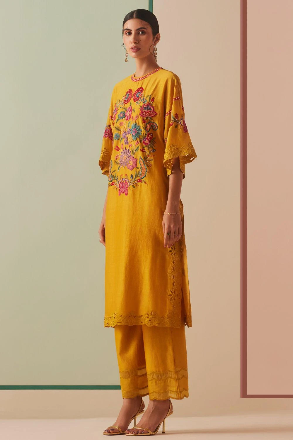 Chandrima Mustard Organza Detail Pants 4 Chandrima Mustard Organza Detail Pants - Image 2