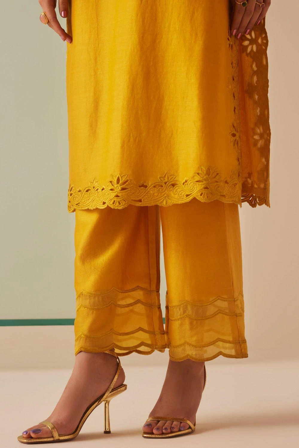 Chandrima Mustard Organza Detail Pants 5 Chandrima Mustard Organza Detail Pants - Image 3