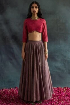 Swatti Kapoor Mauve Hand Block Print Skirt