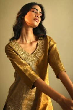 Shorshe Antique Gold Tissue Sharara Set 9 Shorshe Antique Gold Tissue Sharara Set -Deals Haute Togs Store 1910s3 3