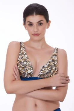 Dilnaz Prussian Blue Sequin & Pearl Adorned Bralette