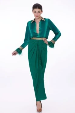 Dilnaz Regal Viridian Green Draped Skirt