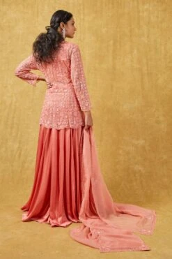 Ahilian Coral Pink Crystal Embellished Sharara Set -Deals Haute Togs Store 191al1 5