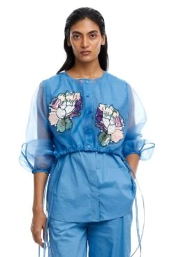 Kanika Goyal Label Aster Hand Embellished Organza Shirt