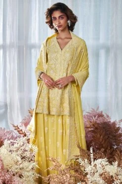 Devika Bhayana Yellow Sharara Set With Threadwork And Sequins